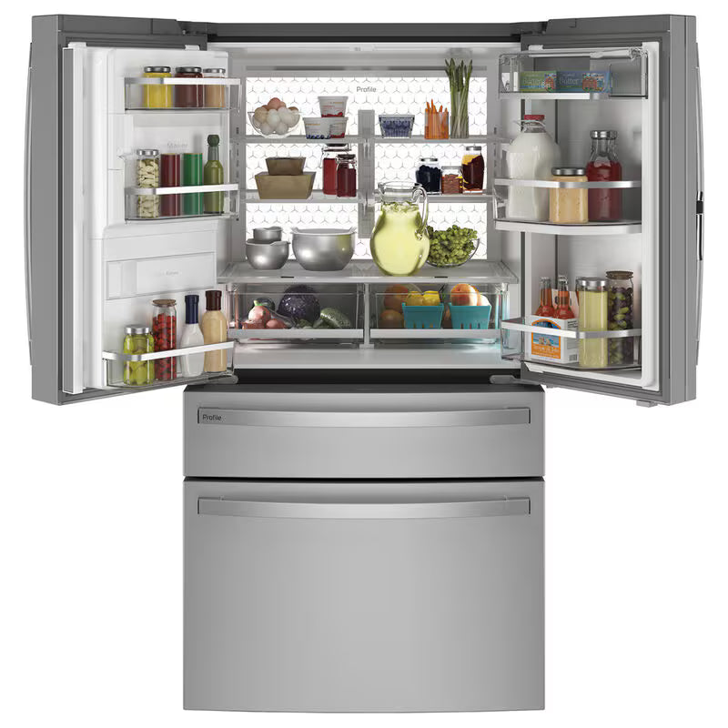 GE Profile 36 in. 22.4 cu. ft. Smart Counter Depth 4-Door French Door Refrigerator with Ice & Water Dispenser - Fingerprint Resistant Stainless