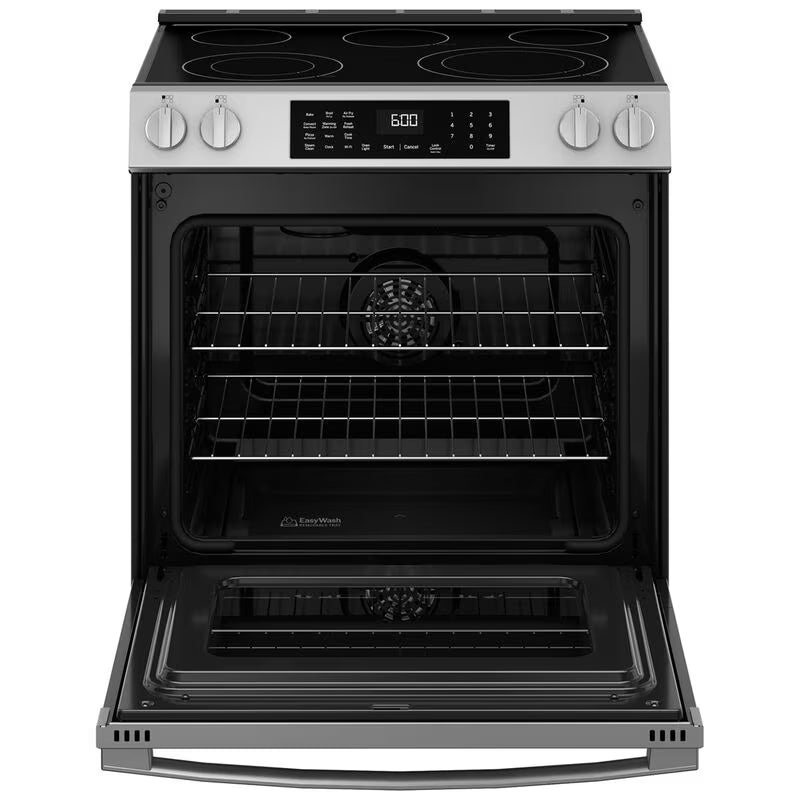 GE 30 in. 5.3 cu. ft. Smart Air Fry Standard Convection Slide-In Electric Range with Radiant Burners - Fingerprint Resistant Stainless