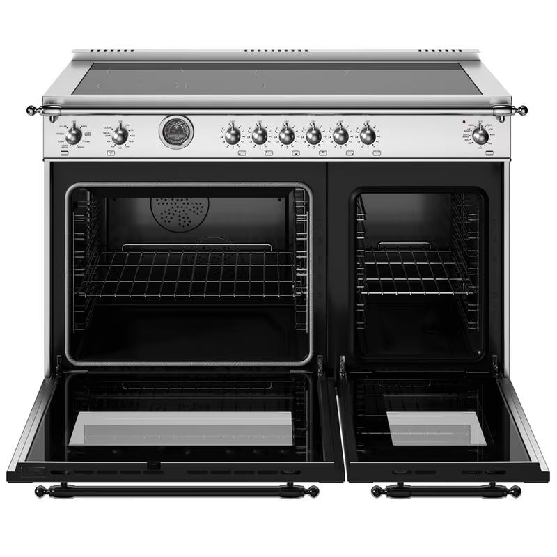 Bertazzoni Heritage Series 48 in. 7 cu. ft. Air Fry Dual Convection Double Oven Electric Range with 6 Induction Burners & Griddle - Stainless Steel