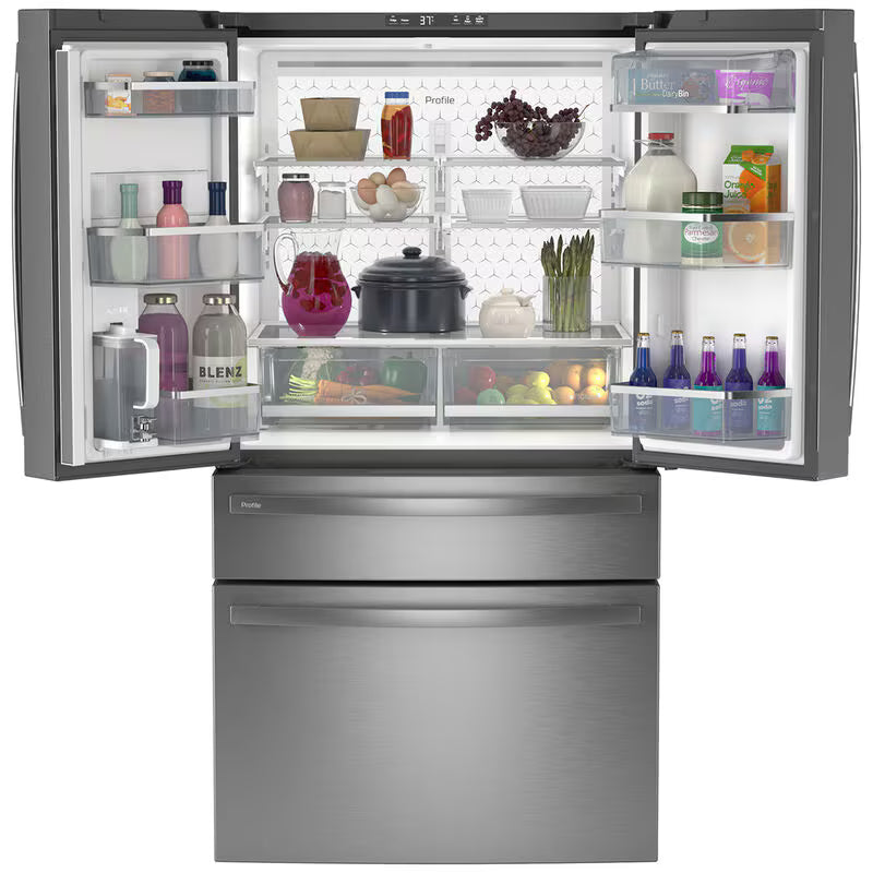 GE Profile 36 in. 28.7 cu. ft. Smart 4-Door French Door Refrigerator with Internal Water Dispenser - Fingerprint Resistant Stainless