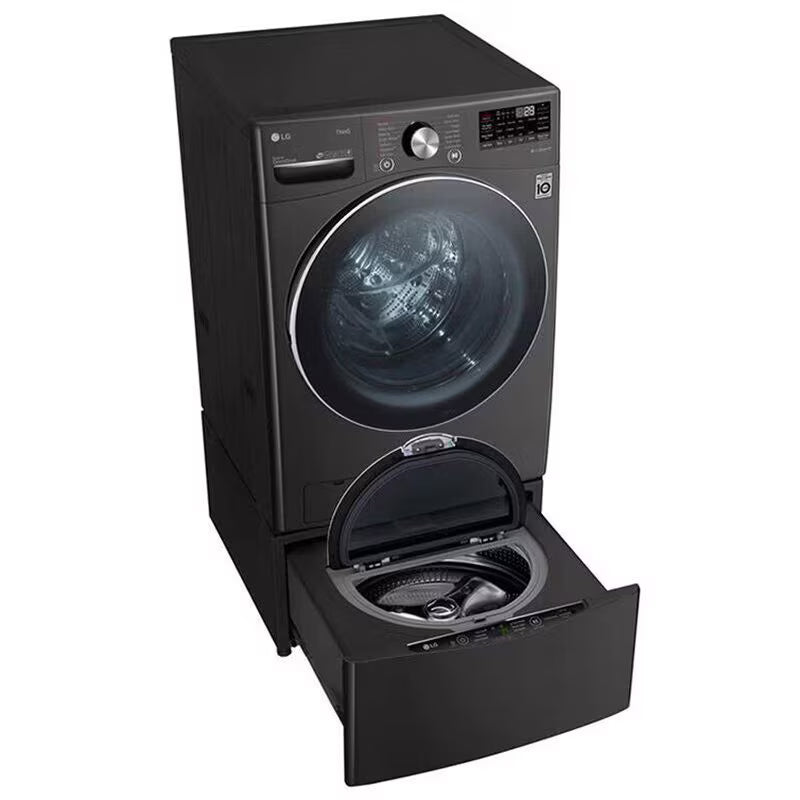 LG 27 in. 5.0 cu. ft. Smart Stackable Front Load Washer with TurboWash 360, Sanitize & Steam Wash Cycle - Black Steel