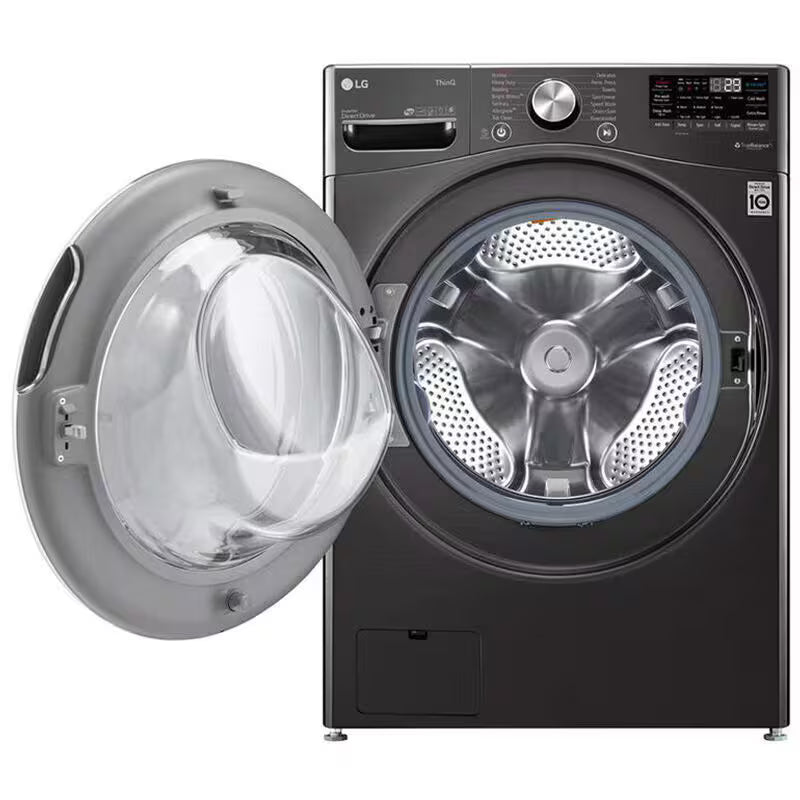 LG 27 in. 5.0 cu. ft. Smart Stackable Front Load Washer with TurboWash 360, Sanitize & Steam Wash Cycle - Black Steel