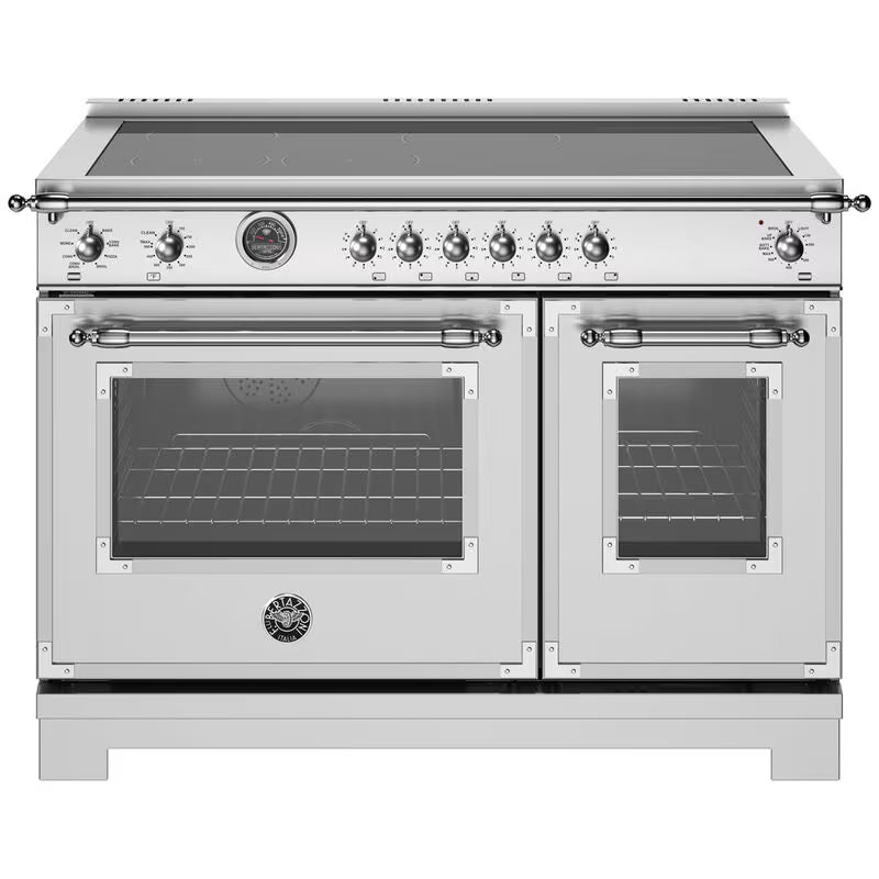 Bertazzoni Heritage Series 48 in. 7 cu. ft. Air Fry Dual Convection Double Oven Electric Range with 6 Induction Burners & Griddle - Stainless Steel
